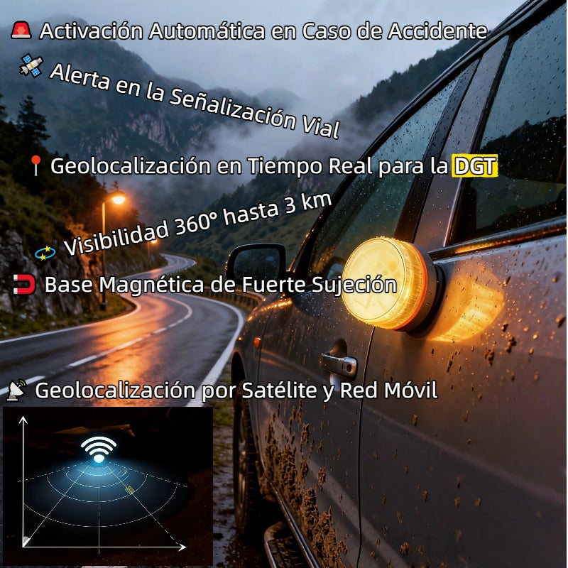 🚨 Lámpara de Emergencia V16 - Homologada por la DGT Geolocalización 3.0 con Datos Incluidos - Seguridad en 15 Segundos
