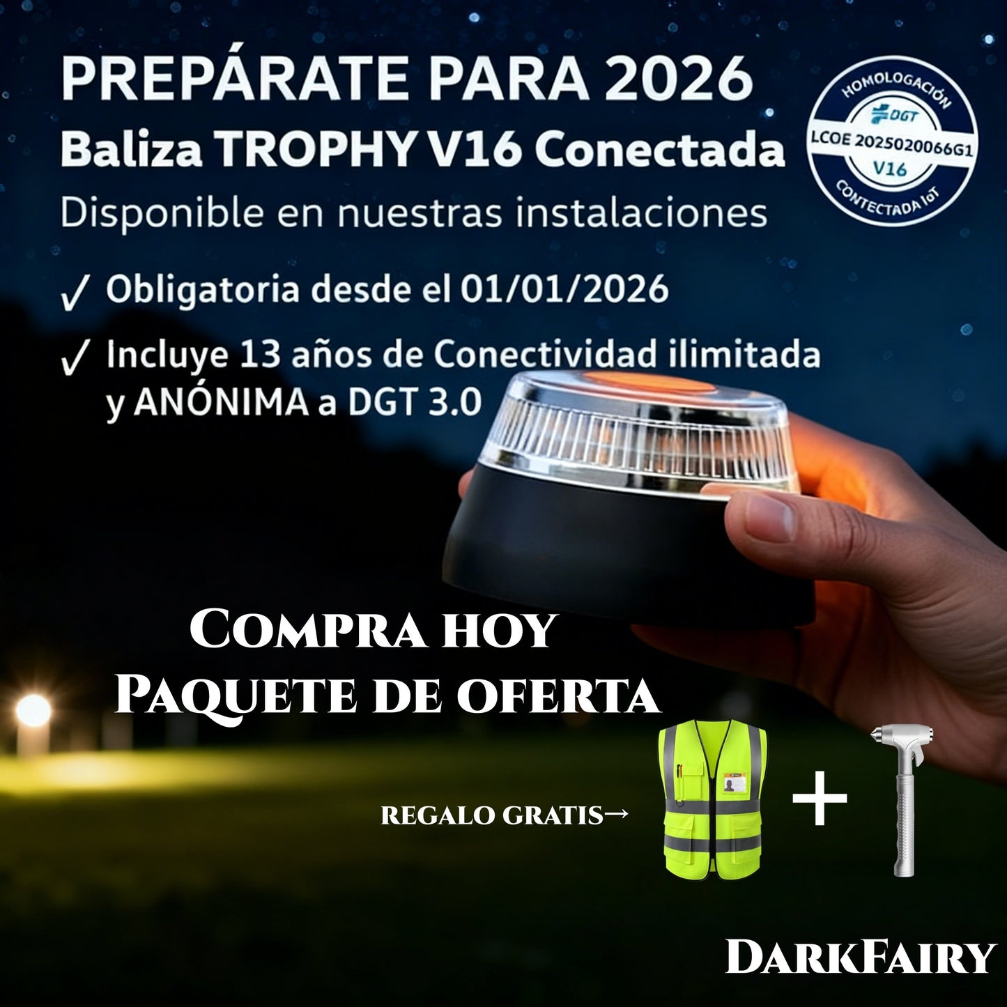 DarkFairy Luz Emergência V16 (DeT Homologada) - Geolocalização 3.0, Dados Incluídos, Normativa 2026